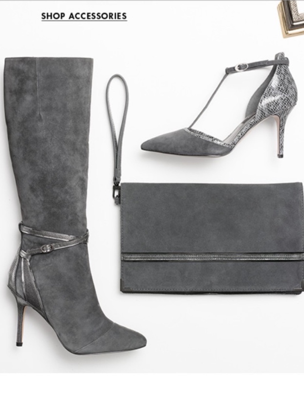White House Black Market Gray Suede Knee-High Stiletto Boots